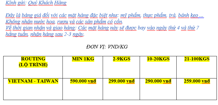 chuyển phát nhanh đi Đài Loan